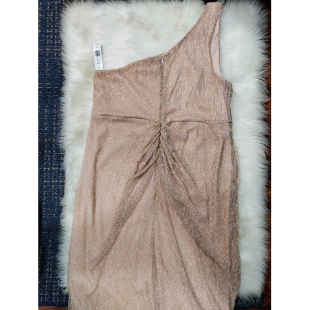 Glamour Womens Midi Dress Rose Gold One Sleeve Casual Polyester SZ 14 - Picture 6 of 16